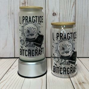 I Practice BitchCraft Beer Glass Can with bamboo lid and straw